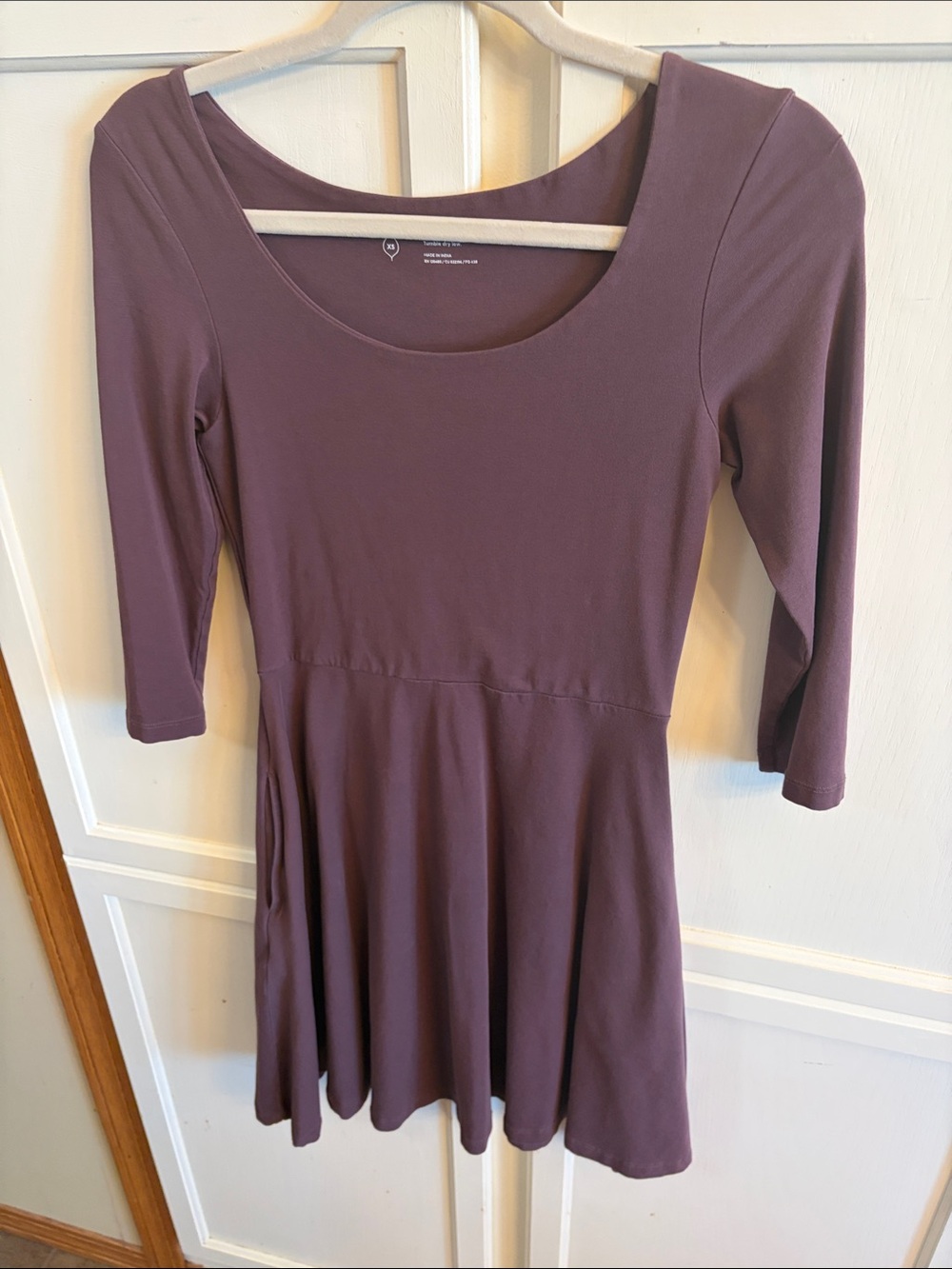 Pact Women’s Scoop Neck 3/4 Sleeve Skater Dress in Purple Size XS